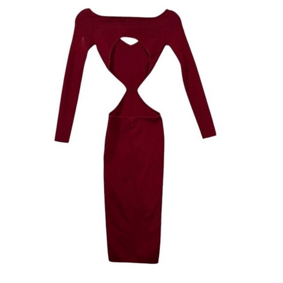 NBD Yael Cut Out Dress Sexy Open Back Deep Red Stretch Knit Size XS - Picture 5 of 11